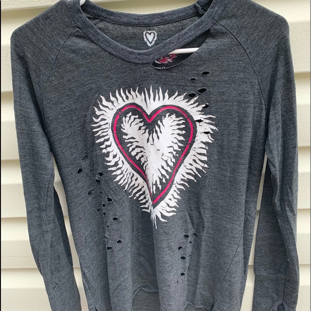 Grey long sleeve with pink heart